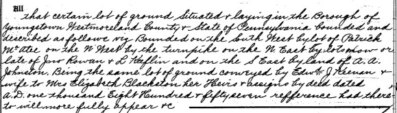 Portion of deed of Elizabeth Blackston selling land to Patrick McAtee.